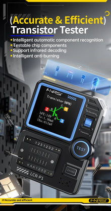 FNIRSI LCR-P1 Transistor Tester, LCR Meter, Capacitor Tester, Auto Test MOSFET/PNP/NPN, Diode/Zener, R/L/C & ESR Meter