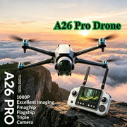 Dron A26 Pro 4K HD 8K con triple cámara, motor sin escobillas FPV, evitación de obstáculos, cuadricóptero RC plegable para fotografía aérea profesional