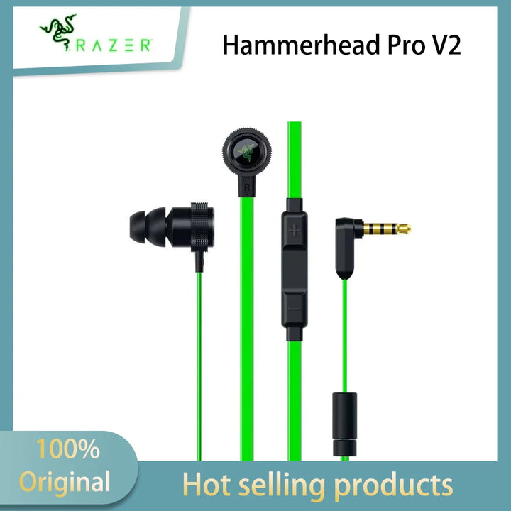 Razer Hammerhead Pro V2 Wired Earbuds 3.5mm Custom-Tuned Dual-Driver In-Ear Headphone In-Line Mic Volume Control Gaming Earphone