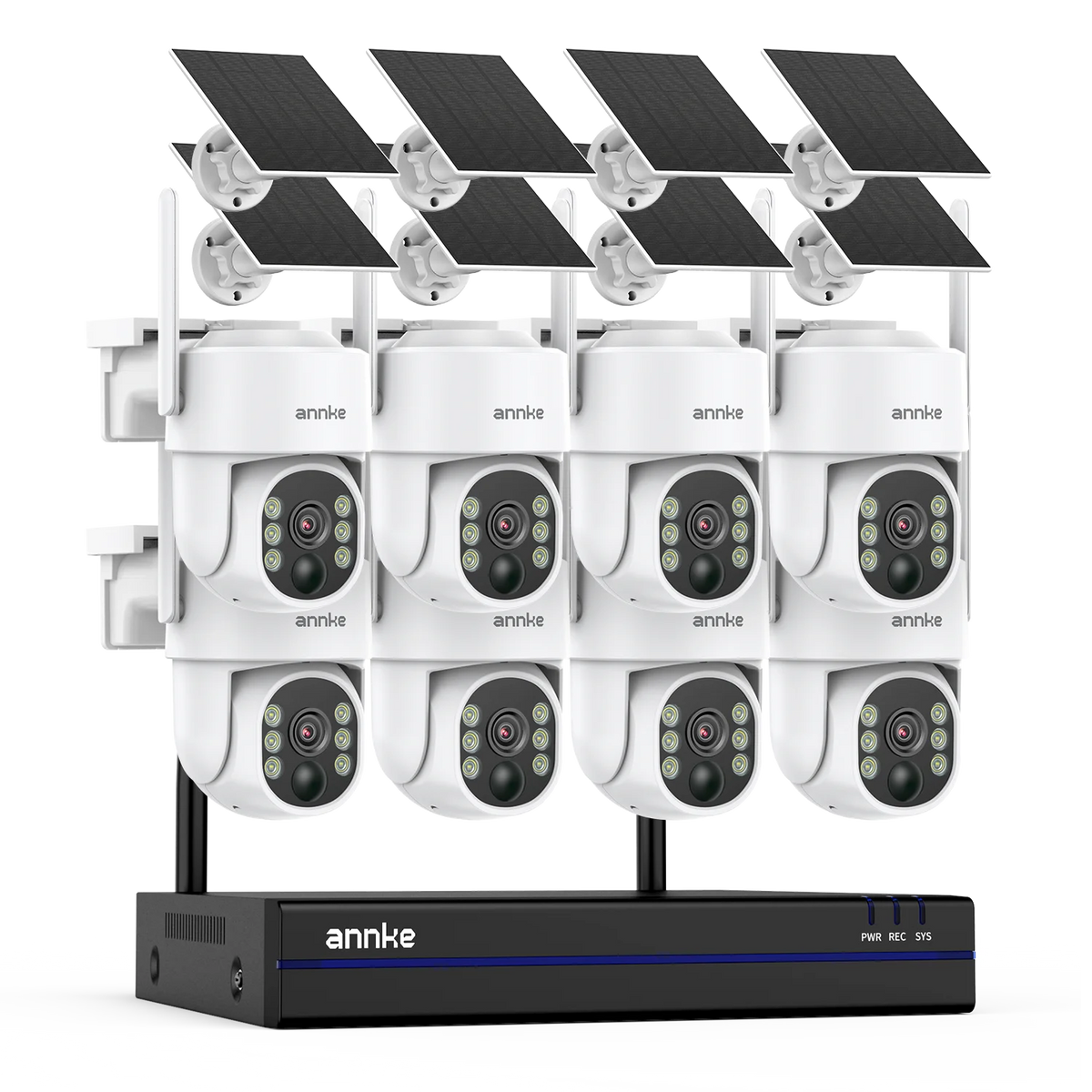 Cámara solar PT inalámbrica Annke de 4MP, NVR de 16 canales, cámara de seguridad de doble banda 2.4G y 5.8G, sistema de cámara inalámbrica con batería integrada y energía solar