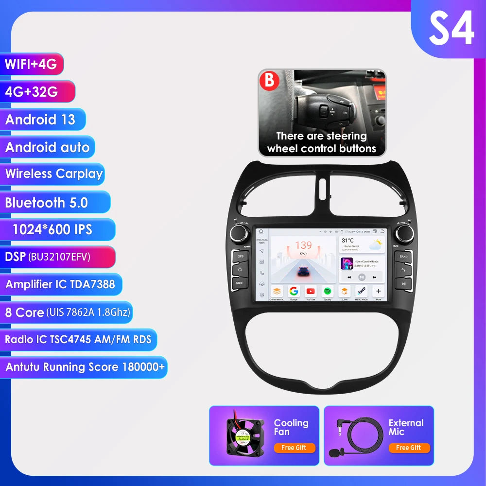 Hizpo 7" Car Intelligent Systems Radio For Peugeot 206 206CC 206SW 2000 - 2008 Android all-in-one Wireless CarPlay Android Auto