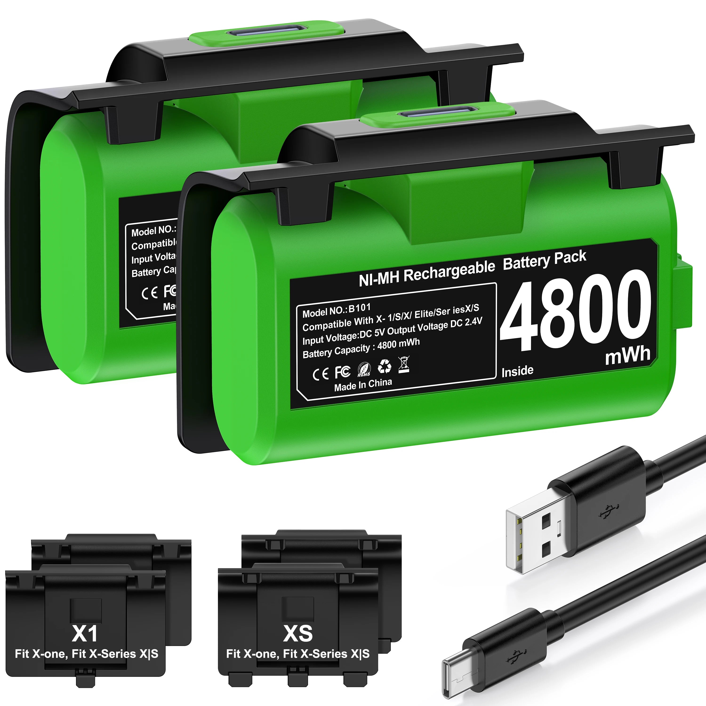 DinoFire Rechargeable 2x4800mwh Battery Packs For Xbox Series X/S ＆ Xbox One X/S Battery with Charging Cable