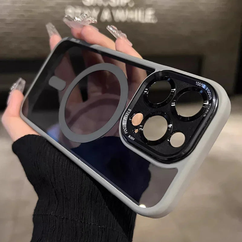 Luxury Matte Transparent Magsafe Stand for iPhone 17/16/15/14/13/12 Pro Max Plus/11 Phone Case with Magnetic Case