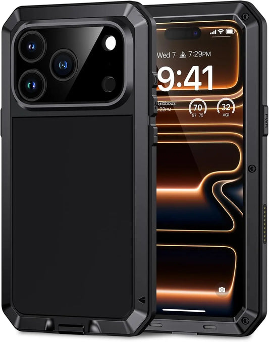 for iPhone Air 17 Pro Max 17 Pro 17 Metal Case, Heavy Duty Shockproof Tough Rugged Case with Built-in Glass Screen Protector