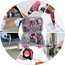Hi-Spec Pink Electric Screwdriver Drills Kit Home Tool Kits Set Repair Electric Cordless Drills Complete Tool Box Kit Hammer