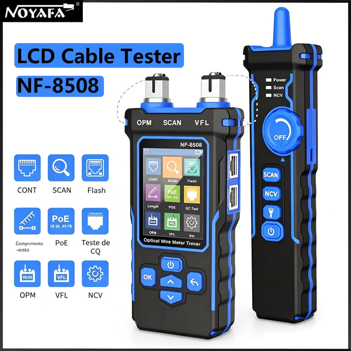 NOYAFA NF-8508 LCD Cable Tester Measure Length Wiremap PoE Testing VFL&OPM CAT5 CAT6 RJ45 Tester Cable Locator Inspection Tools