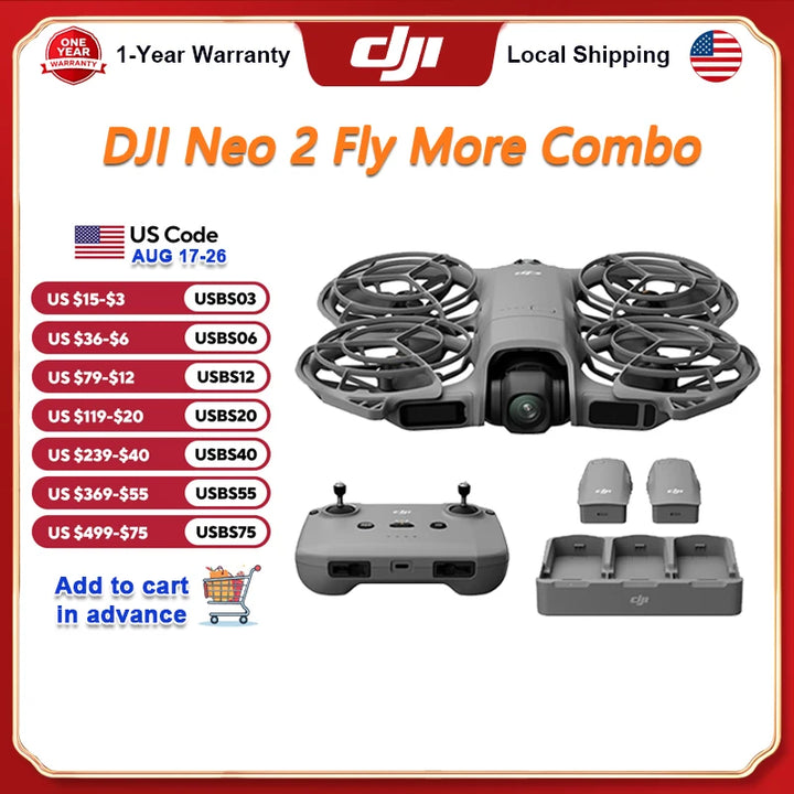 DJI Neo 2 Fly More Combo With RC-N3 Remote Controller Drones, Stable Transmission With Digital Transceiver, Neo 2 DJI 4K Drone for Beginners Wtih 3x Batteries