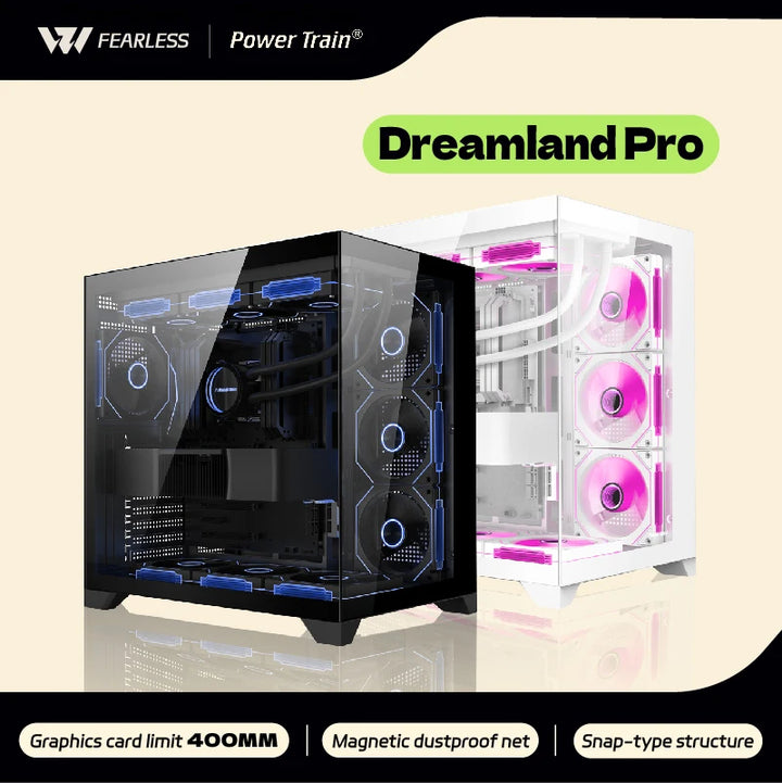 Power Train Dreamland PRO ATX Motherboard PC Gaming 360 Water-Cooled Sea View Room Double-Sided Glass Gaming Computer Case