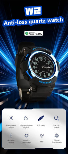 Kids Anti-Lost Watch with Apple Find My Android Find Hub Bluetooth Tracker Quartz Watch IP68 Waterproof No Subscription