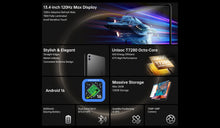 Teclast T65 Tablet 13,4" 2K 120Hz Android 16 Tablet Unisoc T7280 Octa-Core Max 26GB RAM 128GB ROM 8000mAh 4G LTE