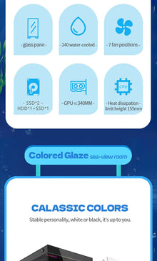 Power Train Coloured Glaze PC Case Sea View Room 270° Full View Without Column Desktop Chassis Support 240 Water Cooler