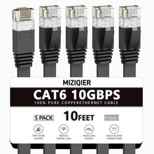 MIZIQIER 5-Pack Cat6 Ethernet Cable,10Gbps Flat Internet Network Cable for Cat5e Cat5 Computer LAN Cable with Snagless RJ45