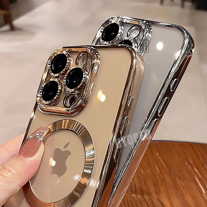Desert Gold Case for iPhone 17 Air 16 15 14 13 12 11 Pro Max Plus, Clear Magnetic Lens Protection Soft Case