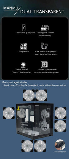 MANMU Micro-ATX Mini-ITX Pc Case Cpu Case Gaming Case Pc Gaming Computer Tempered Glass For Pc With 7 Fan