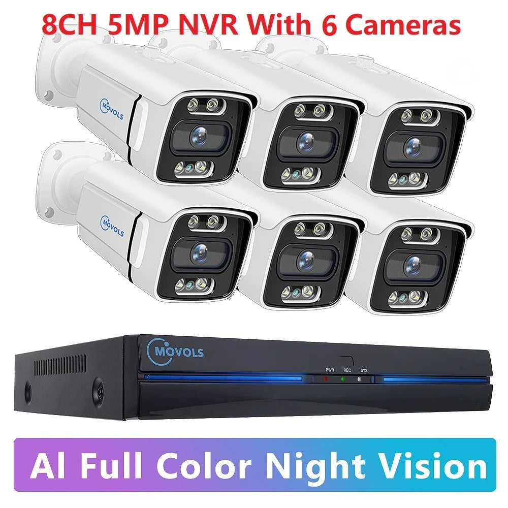 MOVOLS 8CH 5MP 8MP POE Security Camera System Two Way Audio 8MP NVR Kit CCTV Outdoor IP Camera H.265 P2P Video Surveillance Set