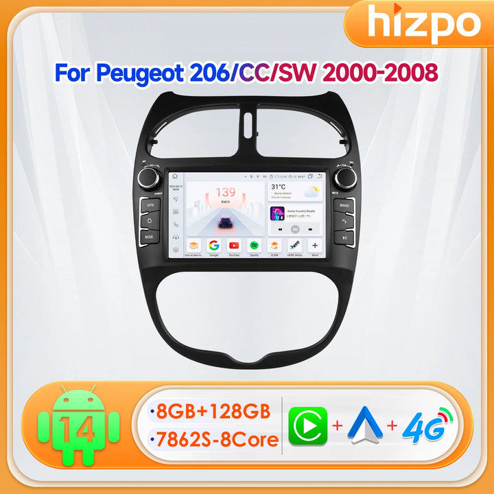 Hizpo 7" Car Intelligent Systems Radio For Peugeot 206 206CC 206SW 2000 - 2008 Android all-in-one Wireless CarPlay Android Auto