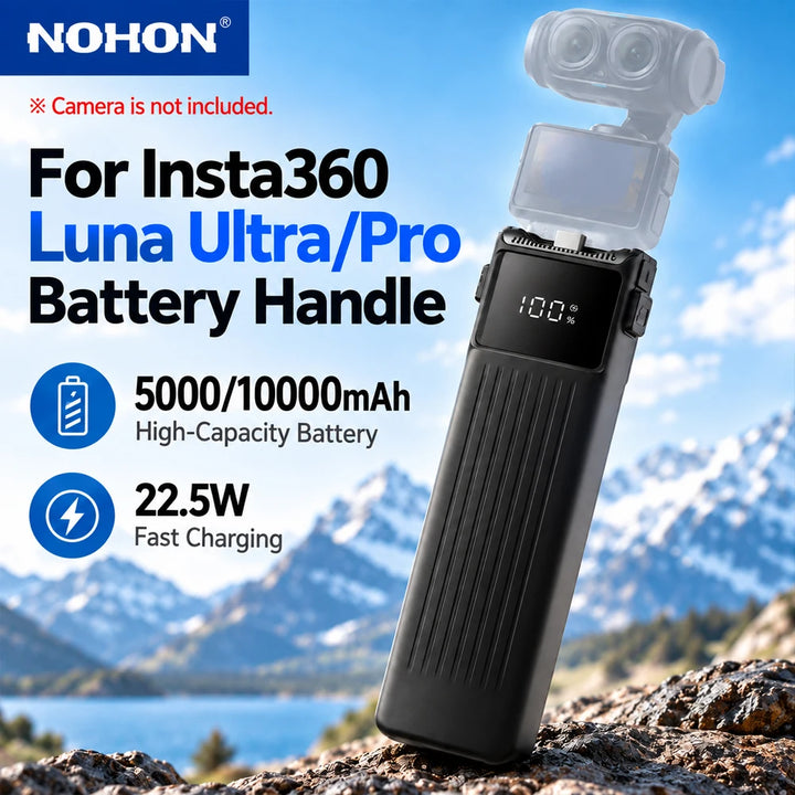 NOHON 5000/10000mAh Battery Handle for Insta360 Luna Ultra/Pro 22.5W Fast Charging Type-C Portable Power Grip Camera Accessory