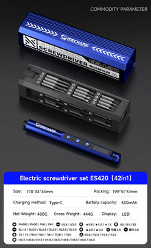 MECHANIC ES420 42-in-1 Set Electric Screwdriver with LED Light Magnetic Bits Dual Mode Electric and Manual Repair Tool Kit