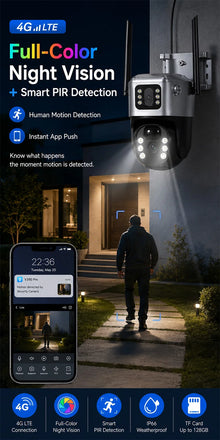 Solar 4G Security Camera 3MP+3MP Dual Lens PTZ IP66 Outdoor PIR Motion Detection V380 App No WiFi Wireless CCTV Camera Home Farm