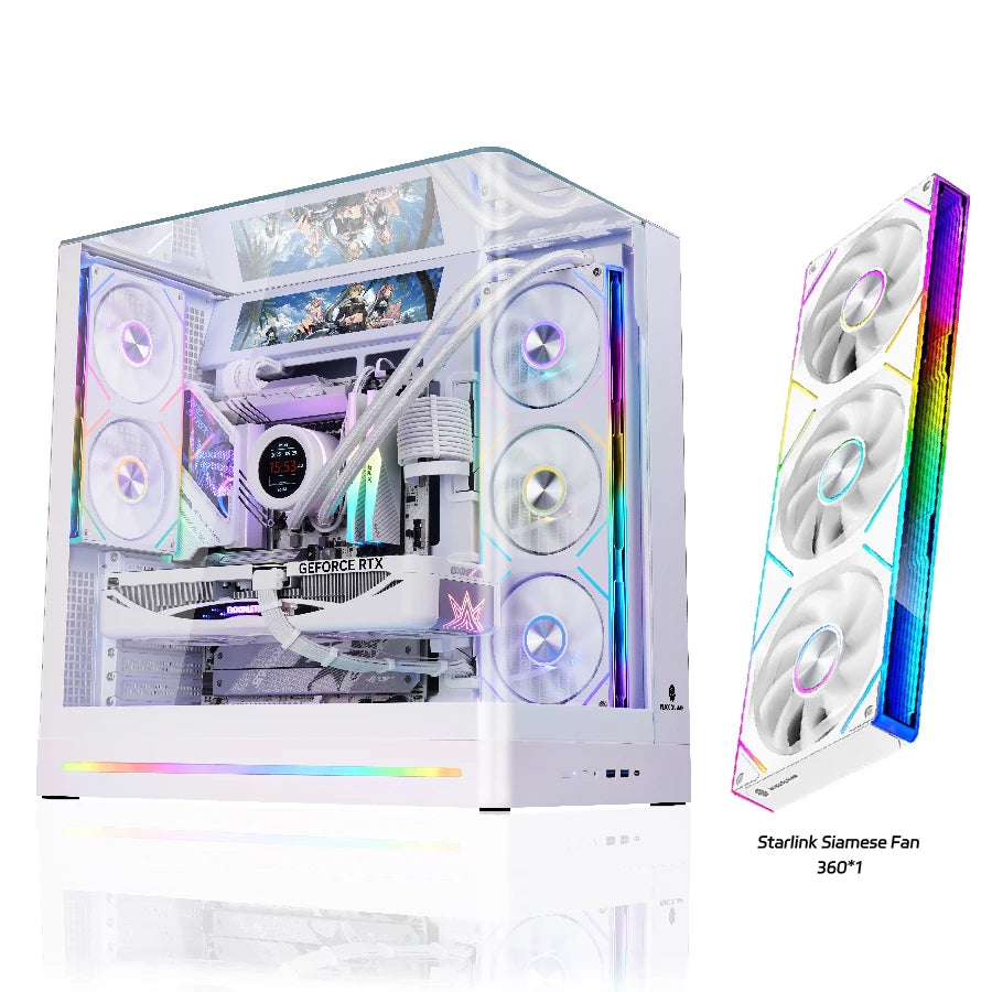 WJCOOLMAN AITO Plus ATX PC Case 9.16-Inch Software Screen RGB Light Strip 360 Water Cooler Curved Glass Computer Case