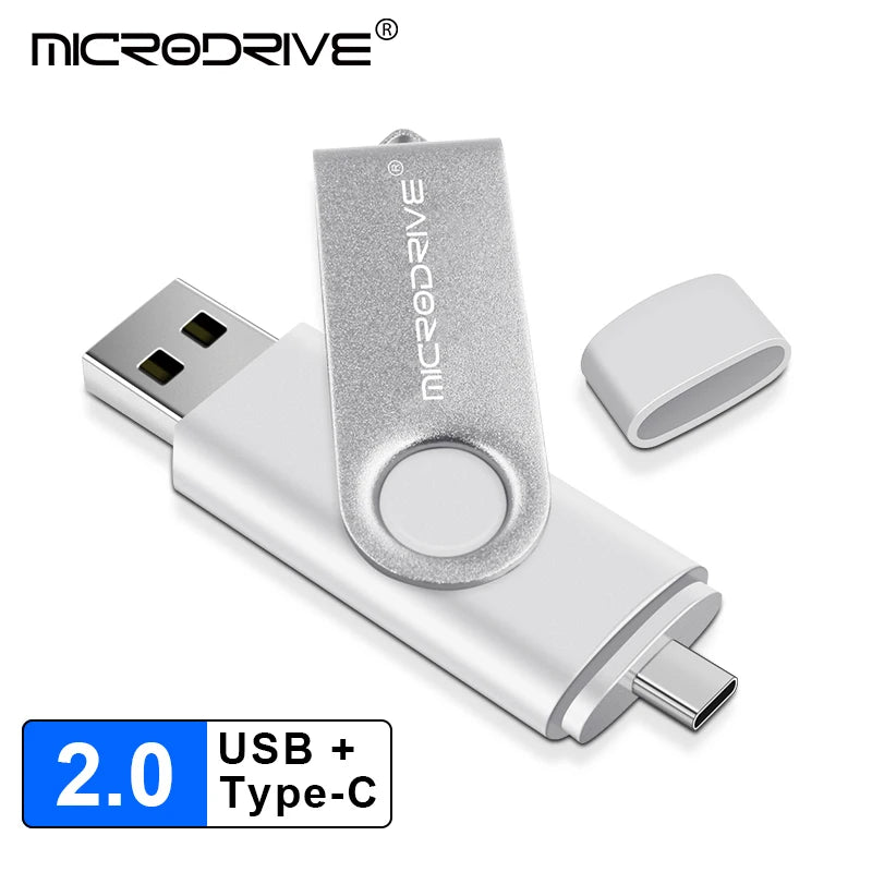 OTG USB + Type-C Dual-Interface USB Flash Drive - Rotating Waterproof Pen Drive 64GB -4GB Micro USB Stick External Storage