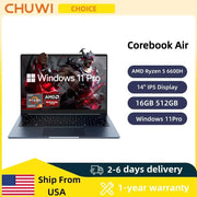 Portátil CHUWI Corebook Air AMD Ryzen 5 6600H, pantalla IPS de 14'', 6 núcleos, 12 hilos, 1 kg, ultraligero, 9-16 mm, ultra delgado, resolución 1920x1200, Windows 11 Pro