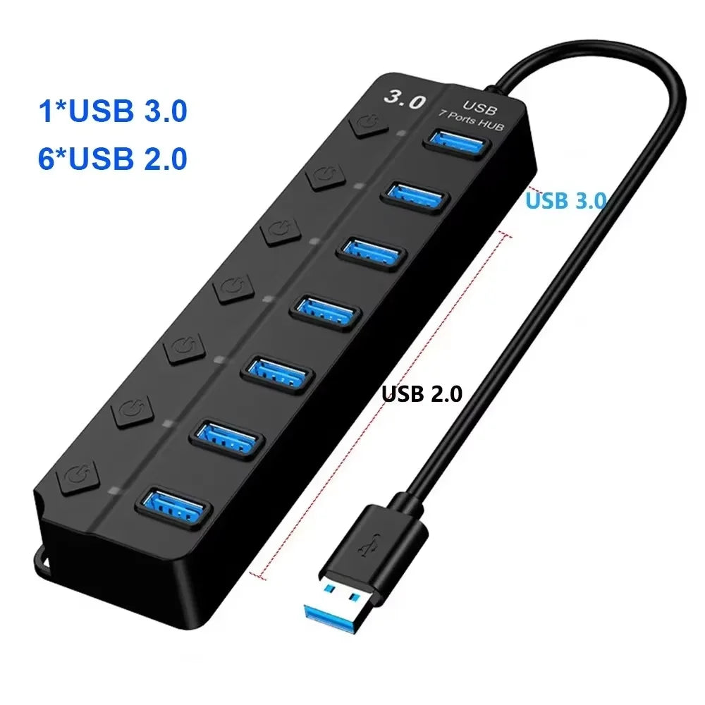 KEBIDUMEI USB 3.0 Hub with Individual On/Off Switches 4/7 Port Multi USB Splitter USB Hub 2.0 USB Expander Docking Stations