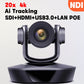 4K Ultra HD PTZ Camera, 20x Zoom, Supports NDI, POE, Ideal for Video Conferencing, Churches, Events, and Live Streaming