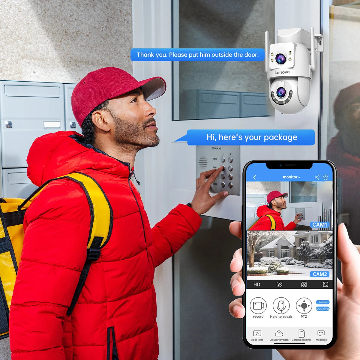 Lenovo Outdoor Security Camera 4K HD IP Camera  with Dual Lens PTZ Color Night Vision CCTV Video Surveillance Protection