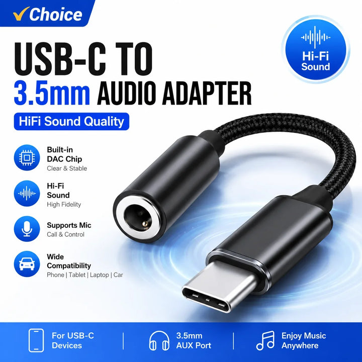 Adaptador de USB-C a AUX de 3.5 mm con DAC, cable de audio HiFi compatible con micrófono para iPhone 15/16, iPad, Samsung y coche