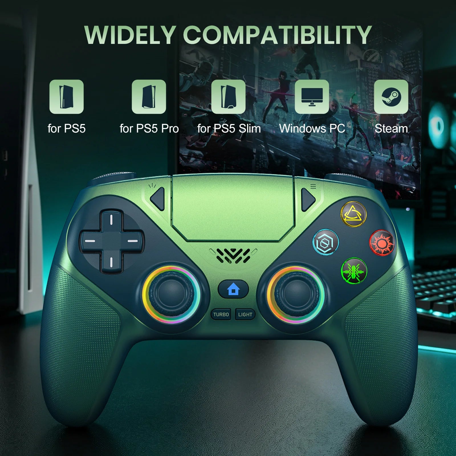For Playstation 5/PS5 Pro/Slim/PC RGB Light Wireless Console Controller Gamepad Dual Vibration Marco/Turbo Function Programming