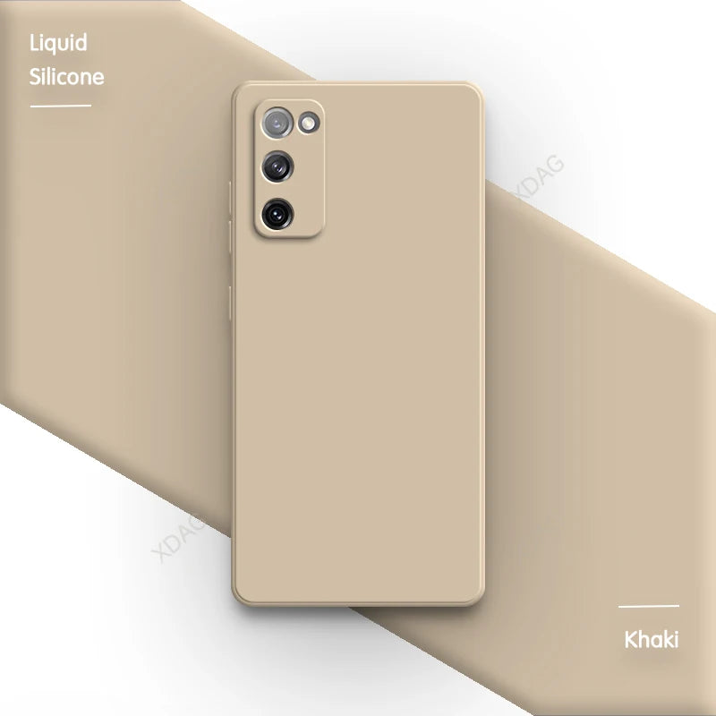 Funda de silicona líquida con bordes rectos para Samsung Galaxy S20 FE S20FE Plus Ultra 5G, color liso, suave, protectora para la parte trasera del teléfono