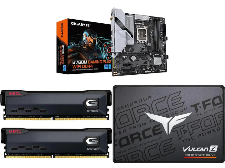 Motherboard Memory SSD Combo -  GIGABYTE B760M GAMING PLUS WIFI DDR4 Bundle with  GeIL GAOG432GB3200C18ADC  and Team Group T253TZ512G0C101