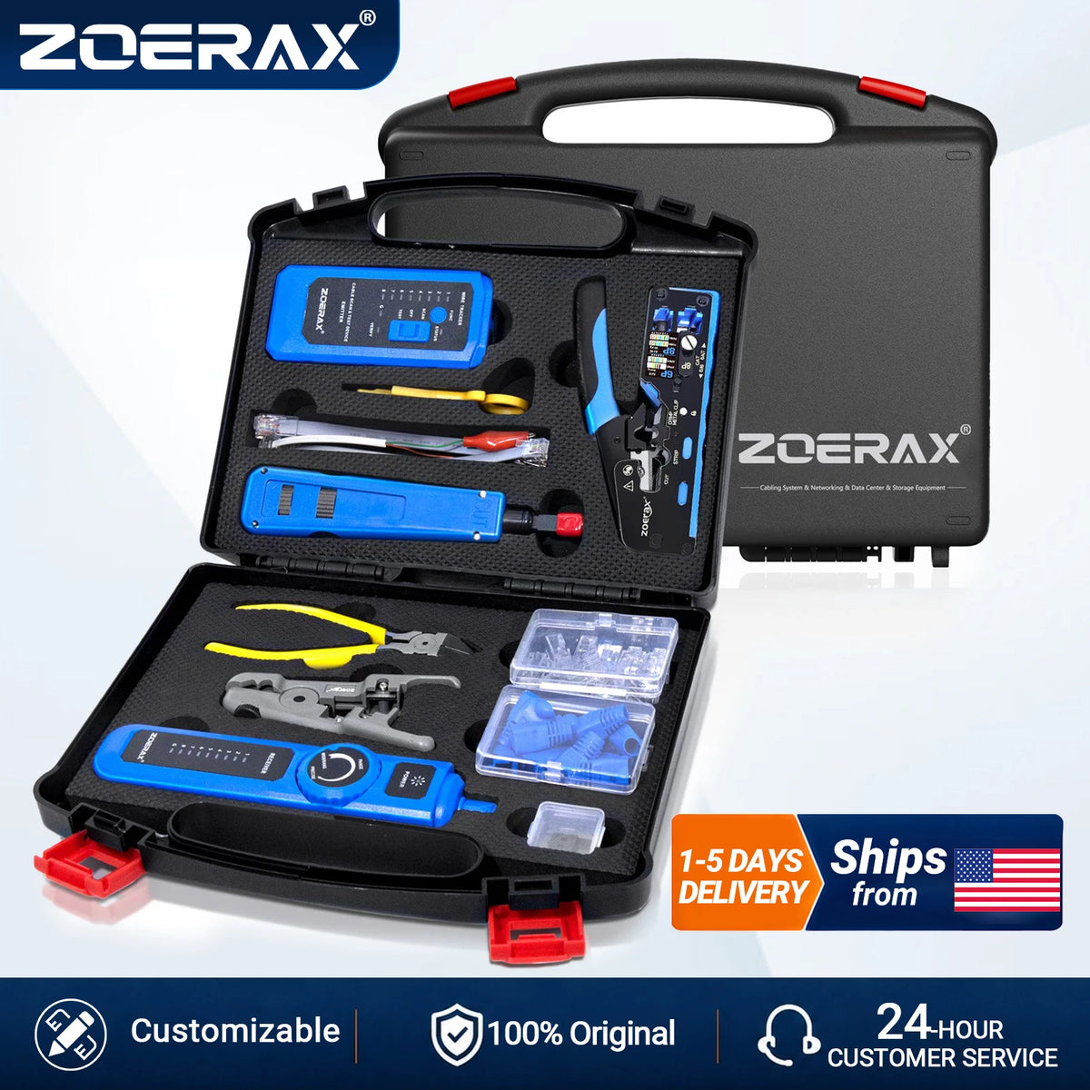 Kit de herramientas para crimpar RJ45 Pass Through ZoeRax CAT7/CAT6, probador de cables de red, herramienta de impacto, pelador y cortador, conectores CAT6/CAT5.