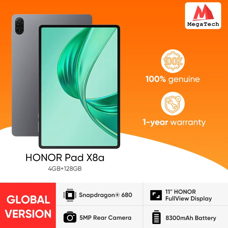 Versión Global HONOR Pad X8a 11 pulgadas, Alta tasa de refresco, Protección ocular, Batería de 8300 mAh, Cuatro altavoces de gran amplitud, Mejora de voz