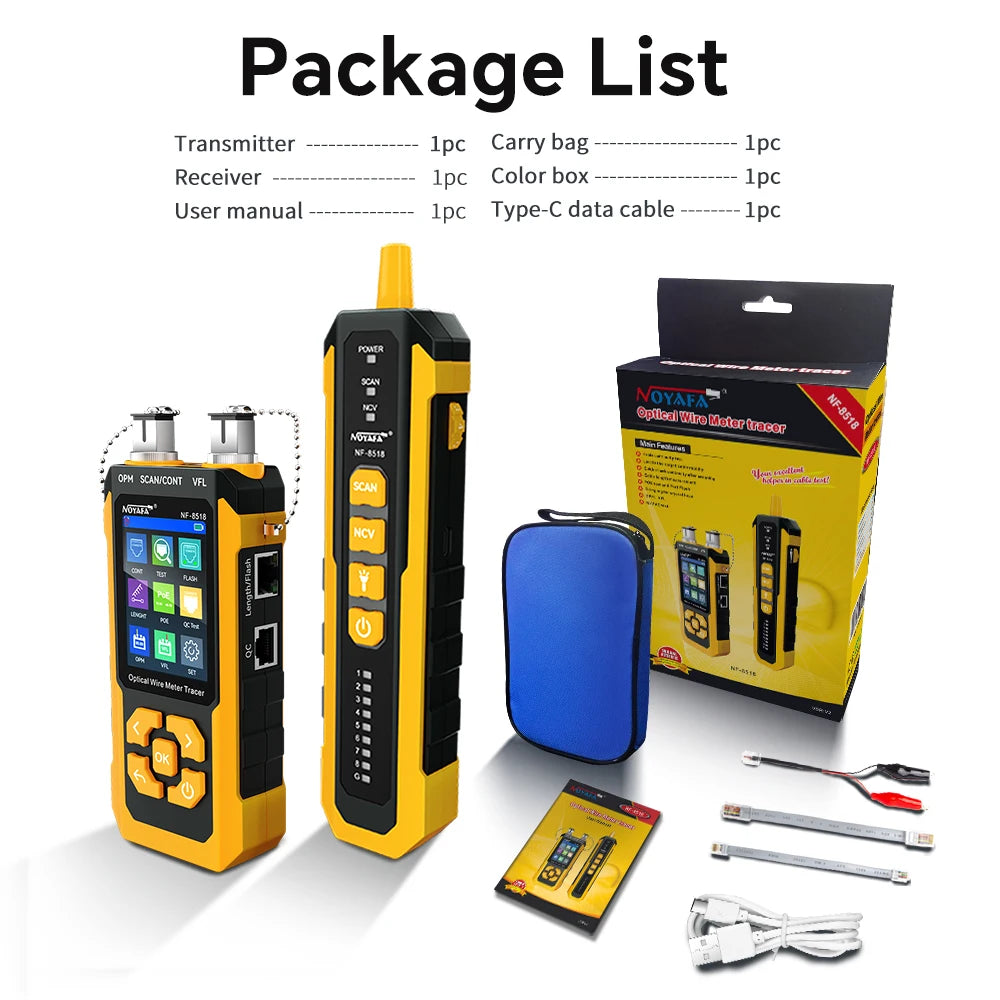 NOYAFA NF-8518 Network Cable Tester Optical Wire Tracer with OPM VFL POE NCV Port Flash Length Measurement RJ45 Continuity Test
