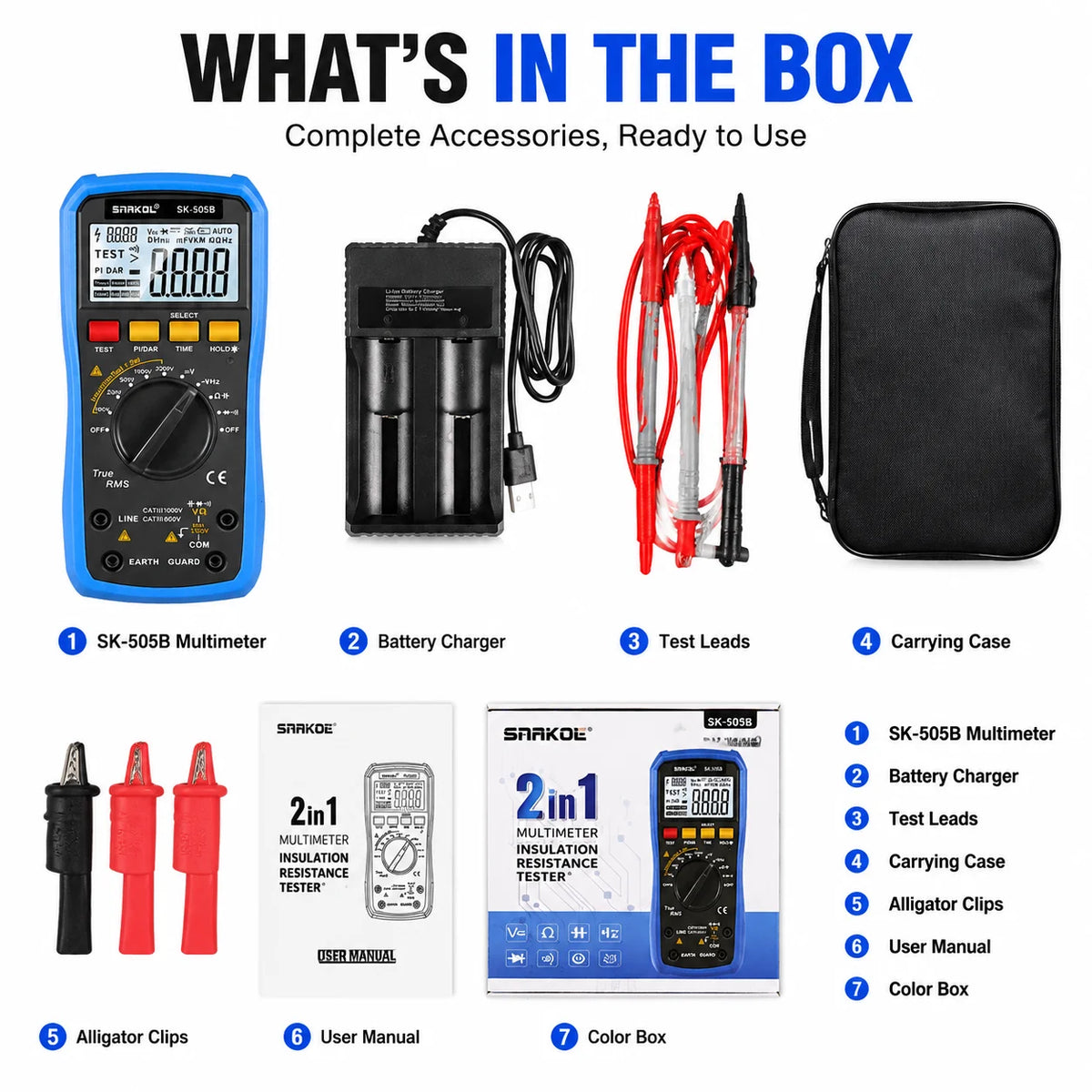 Insulation Resistance Tester 2500V 50GΩ, Digital Megohmmeter with PI/DAR, Auto-Ranging Voltmeter AC/DC Voltage Resistor Meter