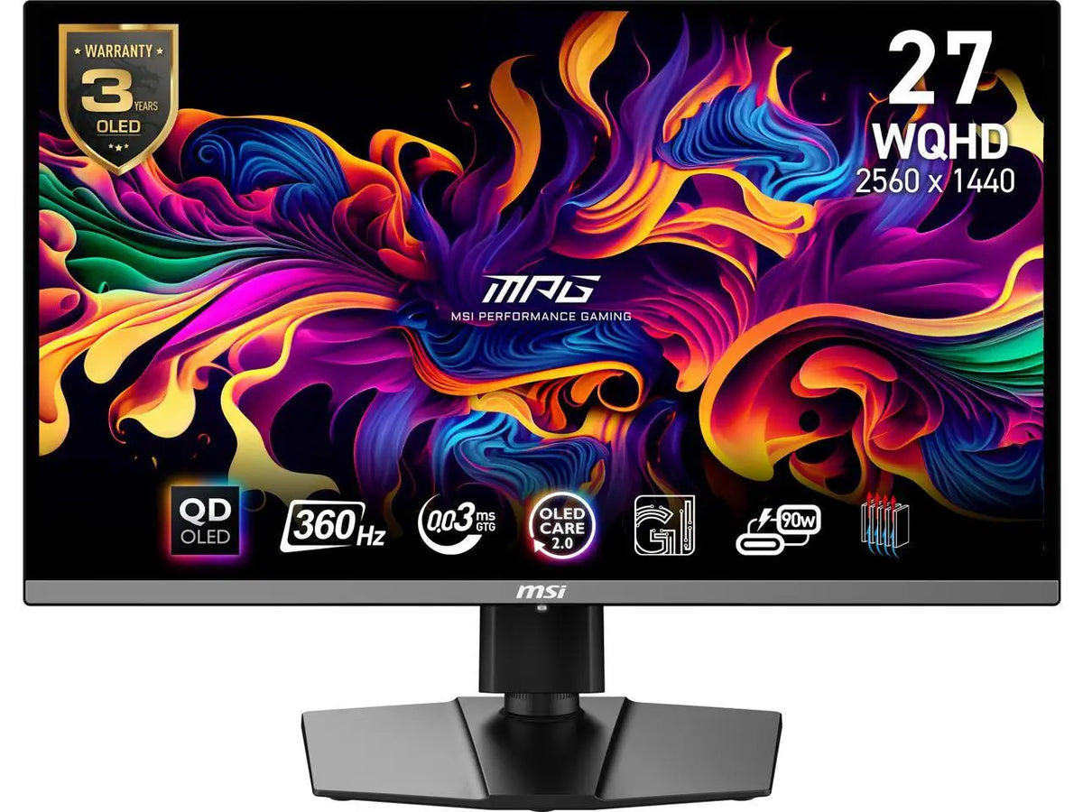 MSI 27" WQHD 2K 1440P 360Hz with AMD FreeSync Premium Pro 0.03ms HDR400 USB-C OLED Gaming Computer Monitor with Height Adjustable, Swivel, Pivot & Tilt stand MPG 271QRX QD-OLED