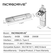 TYPE-C Dual interface Metal Pen Drive 32GB 64GB 128GB Waterproof USB 3.2 Rotating Structure USB Flash Drives Memory Stick U Disk
