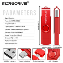 OTG USB + Type-C Dual-Interface USB Flash Drive - Rotating Waterproof Pen Drive 64GB -4GB Micro USB Stick External Storage