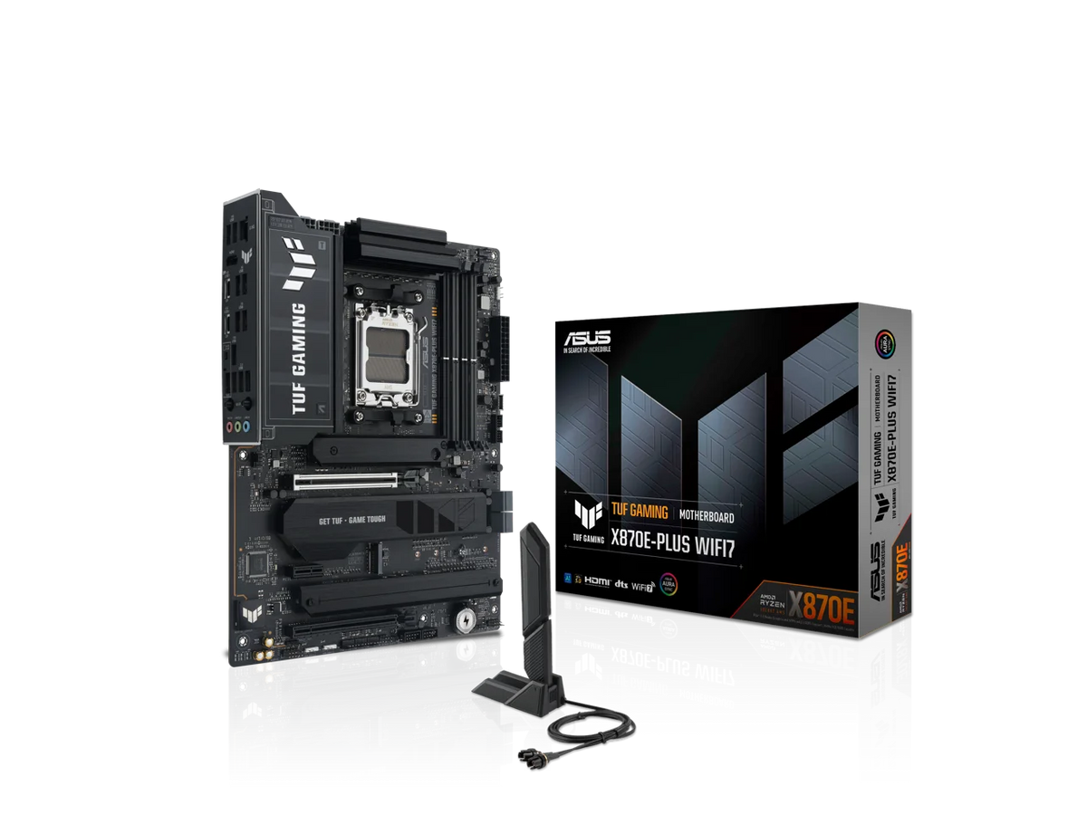 ASUS TUF GAMING X870E-PLUS WIFI7 AMD X870E ATX Motherboard with 16+2+1 80A Power Stages, DDR5 Support with AEMP, PCIe 5.0 x16 with PCIe Slot Q-Release Slim, Four M.2 Slots, WiFi 7 with ASUS Q-Antenna