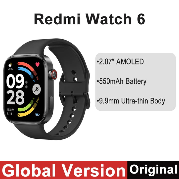Global Version Redmi Watch 6 550mAh Battery 150+ Sports Modes 5ATM Smartwtach 2.07" AMOLED Large Screen 9.9mm Ultra-Thin Body