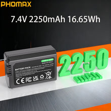 PHOMAX 2250mAh NP-FW50 NPFW50 Battery Type-C Direct Charge for Sony A6400 A6000 ZVE10 A6300 A 7 M2 A7R2 A6100 A5100 NEX-7 NEX-F3