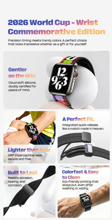 Apple Watch Band FIFA 2026 Official Licensed Magnetic Buckle Soft Silicone Sport Strap, World Cup Commemorative Edition F26W01