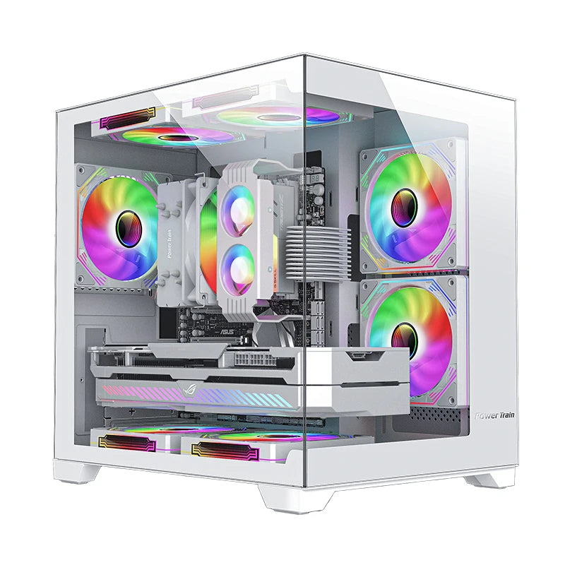 Power Train Coloured Glaze PC Case Sea View Room 270° Full View Without Column Desktop Chassis Support 240 Water Cooler