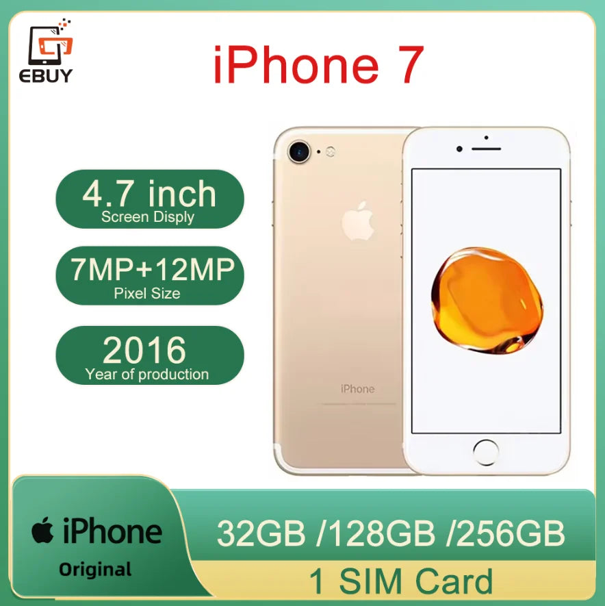 Original Apple iPhone 7 32GB/128GB/256GB ROM 4G LTE Mobile Cellphone 4.7'' Fingerprint Touch ID Smartphone Unlocked 90%New