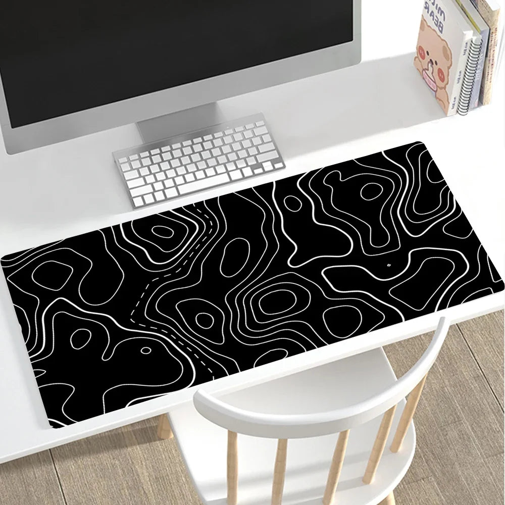Alfombrilla de ratón gaming grande en blanco y negro, alfombrilla grande para juegos, alfombrilla para ratón de ordenador con bordes reforzados, 90x40 cm, alfombrilla para teclado y ratón de escritorio