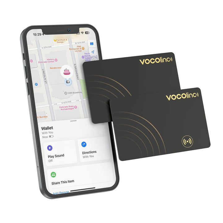 2 Stk. VOCOlinc Wallet Tracker Karte, GPS-Suchgerät Smart Tag, Find My (nur iOS), Schlüsselfinder Bluetooth-Tracker, kein Aufladen erforderlich