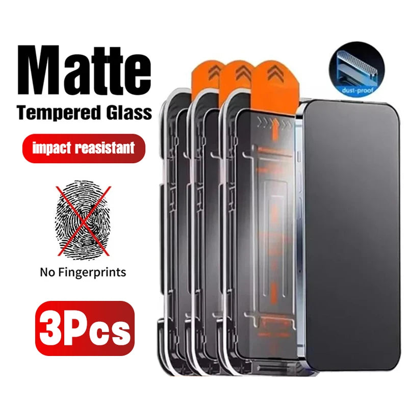 3Pcs Oleophobic Coating Dust Free Easy Installation Matte Screen Protector For iPhone 16 14 13 12 11 15 17Pro Max Air mini Glass