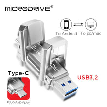 TYPE-C Dual interface Metal Pen Drive 32GB 64GB 128GB Waterproof USB 3.2 Rotating Structure USB Flash Drives Memory Stick U Disk
